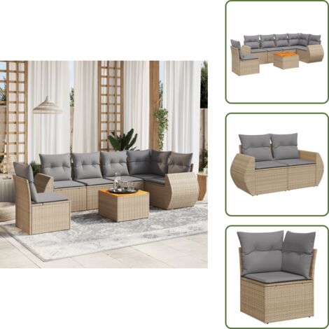 Muebles de exterior - vidaXL Set sofás de jardín 7 piezas y cojines ratán sintético beige - Sofás de jardín beige
