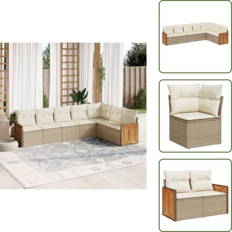 Muebles de exterior - vidaXL Set sofás de jardín 7 piezas y cojines ratán sintético beige - Sofás de jardín con cojines