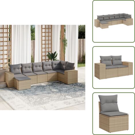 Muebles de exterior - vidaXL Set sofás de jardín 7 piezas y cojines ratán sintético beige - Sofás de jardín con cojines