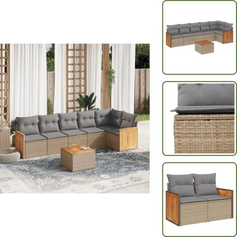 Muebles de exterior - vidaXL Set sofás de jardín 7 piezas y cojines ratán sintético beige - Sofás de jardín con cojines