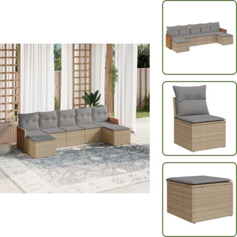 Muebles de exterior - vidaXL Set sofás de jardín 7 piezas y cojines ratán sintético beige - Sofás para terraza