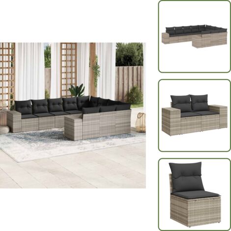 Muebles de exterior - vidaXL Set sofás jardín 10 pzas con cojines ratán sintético gris claro - Sofás para terraza