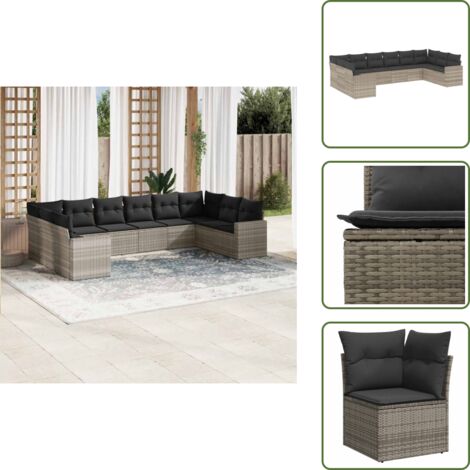 Muebles de exterior - vidaXL Set sofás jardín 10 pzas con cojines ratán sintético gris claro - Sofás para terraza