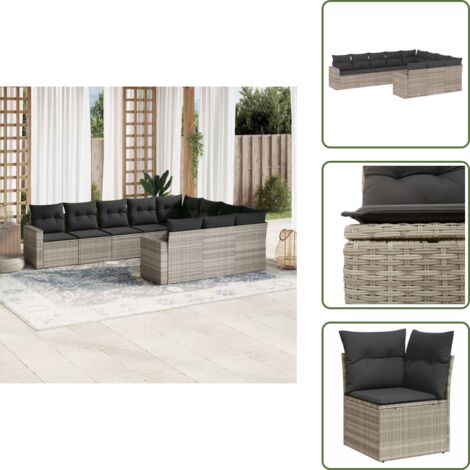 Muebles de exterior - vidaXL Set sofás jardín 10 pzas con cojines ratán sintético gris claro - Sofás para terraza