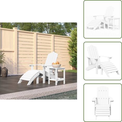 Muebles de exterior - vidaXL Silla de jardín Adirondack con reposapiés y mesa HDPE blanco - Silla con reposapiés