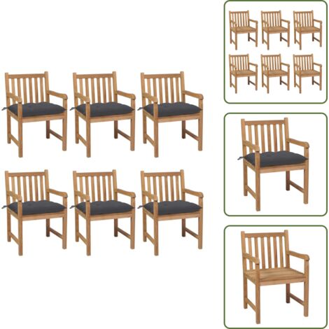 Muebles de exterior - vidaXL Sillas de jardín 6 uds madera maciza de teca cojines antracita - Sillas de jardín de madera