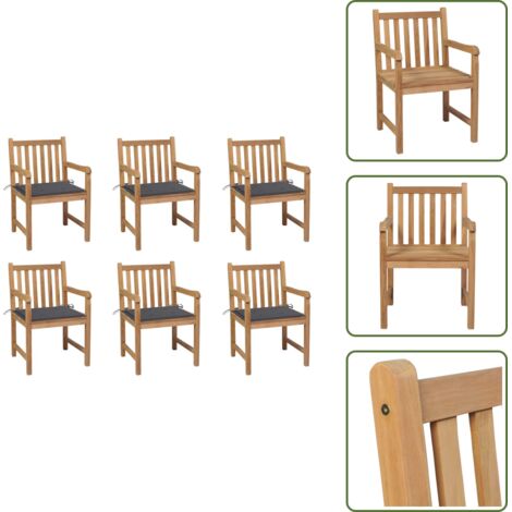 Muebles de exterior - vidaXL Sillas de jardín 6 uds madera maciza de teca cojines antracita - Sillas de jardín de madera