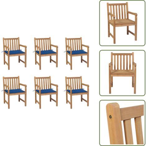 Muebles de exterior - vidaXL Sillas de jardín 6 uds madera maciza de teca cojines azul royal - Sillas de jardín con cojín