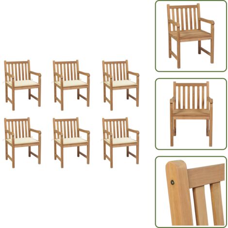 Muebles de exterior - vidaXL Sillas de jardín 6 uds madera maciza de teca cojines crema - Sillas de jardín de madera