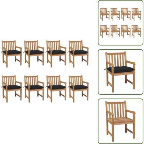 Muebles de exterior - vidaXL Sillas de jardín 8 uds madera maciza de teca cojines negro - Sillas de jardín de madera