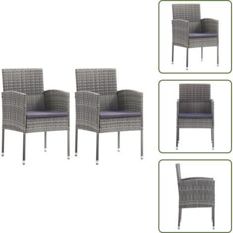 Muebles de exterior - vidaXL Sillas de jardín con cojines grises 2 uds ratán sintético gris - Sillas de jardín con cojines