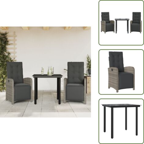 Muebles de exterior - vidaXL Sillas y mesita de jardín con cojines 3 piezas ratán PE gris - Sillas reclinables