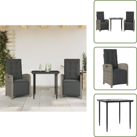 Muebles de exterior - vidaXL Sillas y mesita de jardín con cojines 3 piezas ratán PE gris - Sillas reclinables
