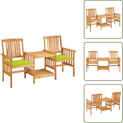 Muebles de exterior - vidaXL Sillas y mesita de jardín con cojines madera maciza acacia - Silla de madera