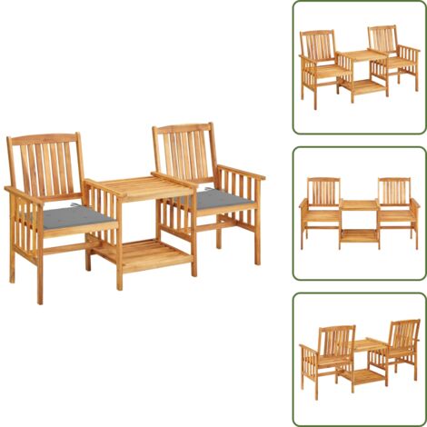 Muebles de exterior - vidaXL Sillas y mesita de jardín con cojines madera maciza acacia - Silla de madera