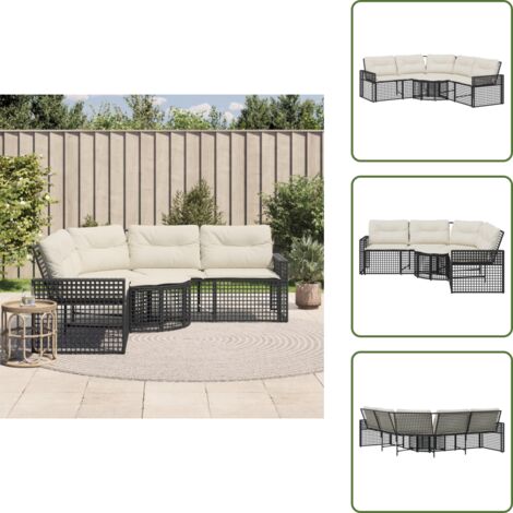 Muebles de exterior - vidaXL Sofá de jardín forma de L con cojines reposapiés ratán PE negro - Reposapiés