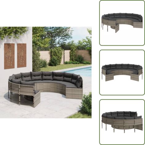 Muebles de exterior - vidaXL Sofá de jardín redondo con cojines ratán sintético gris - Sofá de jardín gris