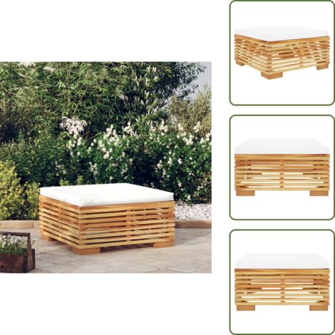 Muebles de exterior - vidaXL Taburete de jardín con cojín color crema madera maciza teca - Diseño de listones