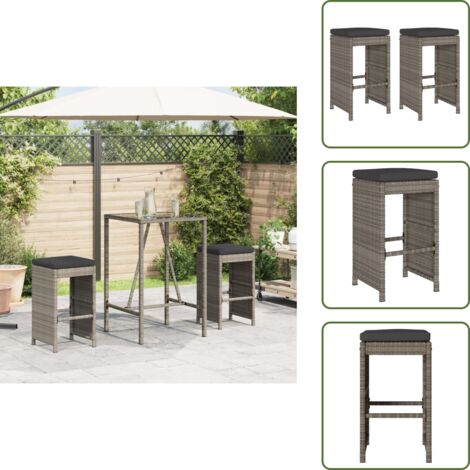 Muebles de exterior - vidaXL Taburetes altos de bar de jardín cojines 2 uds ratán PE gris - Funda desenfundable
