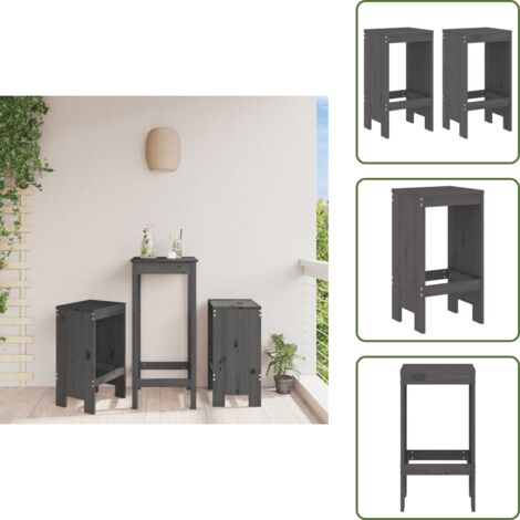 Muebles de exterior - vidaXL Taburetes de cocina 2 uds madera maciza pino gris 40x36x75 cm - Diseño rústico