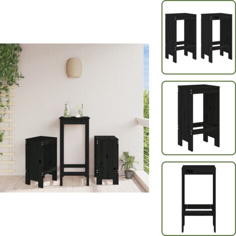 Muebles de exterior - vidaXL Taburetes de cocina 2 uds madera maciza pino negro 40x36x75 cm - Diseño rústico