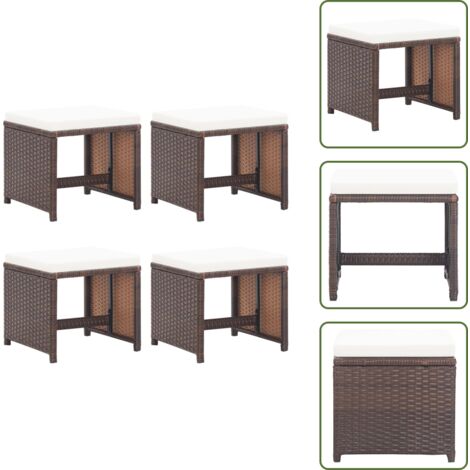 Muebles de exterior - vidaXL Taburetes de jardín 4 uds con cojines ratán sintético marrón - Taburete de jardín marrón