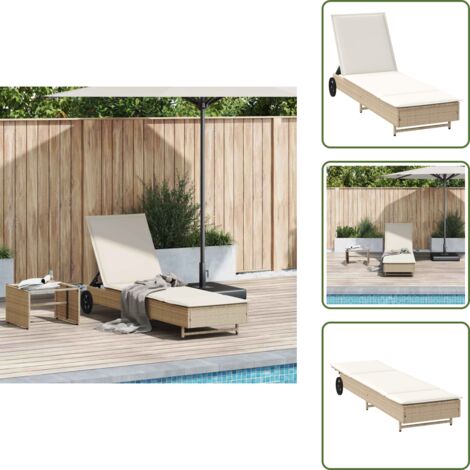 Muebles de exterior - vidaXL Tumbona con ruedas y cojín ratán sintético beige - Tumbona para piscina