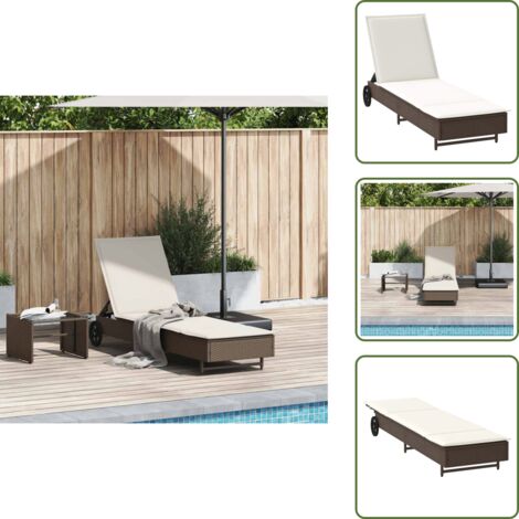 Muebles de exterior - vidaXL Tumbona con ruedas y cojín ratán sintético marrón - Tumbona para piscina