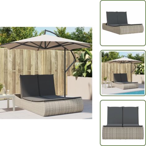 Muebles de exterior - vidaXL Tumbona doble con cojines ratán sintético gris claro - Asiento cómodo
