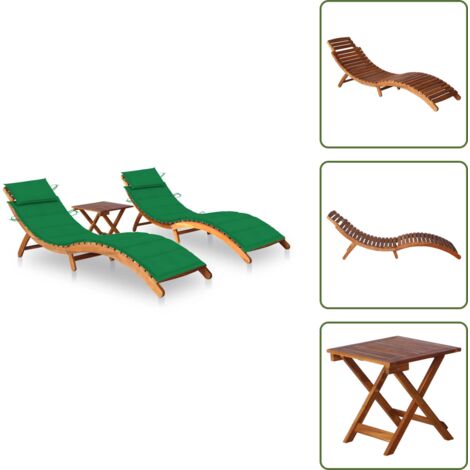 Muebles de exterior - vidaXL Tumbonas con mesa y cojines 2 uds madera maciza de acacia - Cojín para tumbona