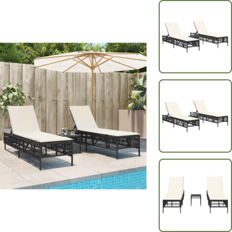 Muebles de exterior - vidaXL Tumbonas con mesita 2 unidades ratán sintético negro - Tumbonas ajustables