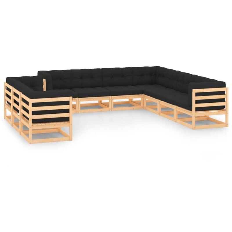 

Muebles de jardín 10 piezas cojines gris antracita madera pino