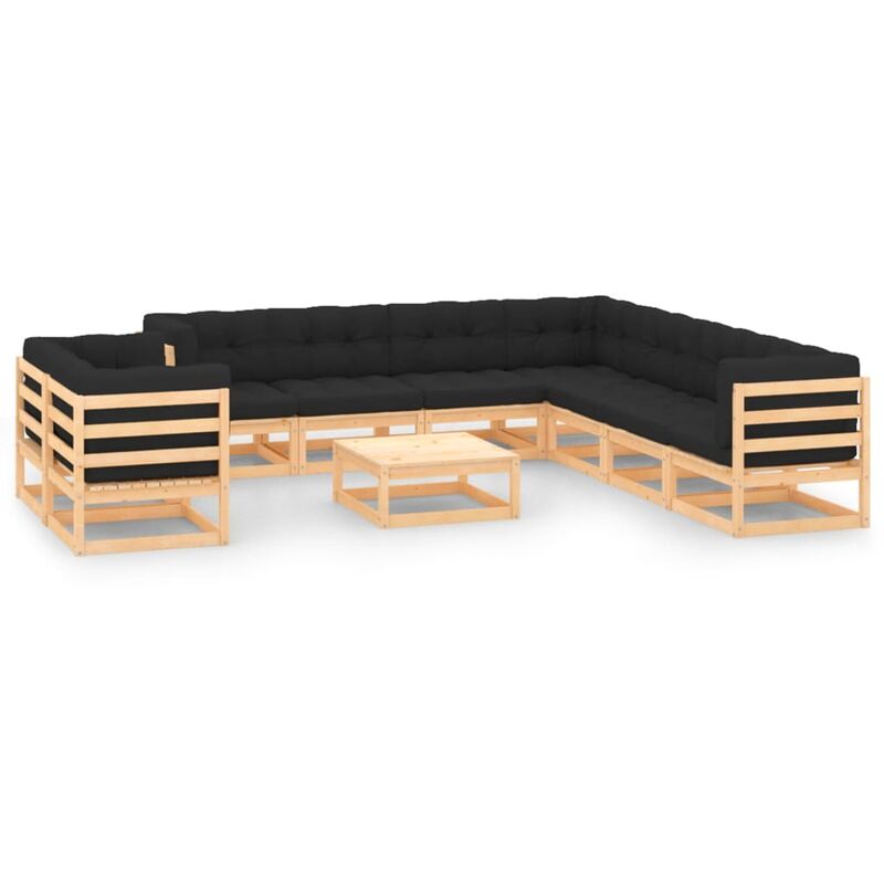 

Muebles de jardín 10 piezas cojines gris antracita madera pino