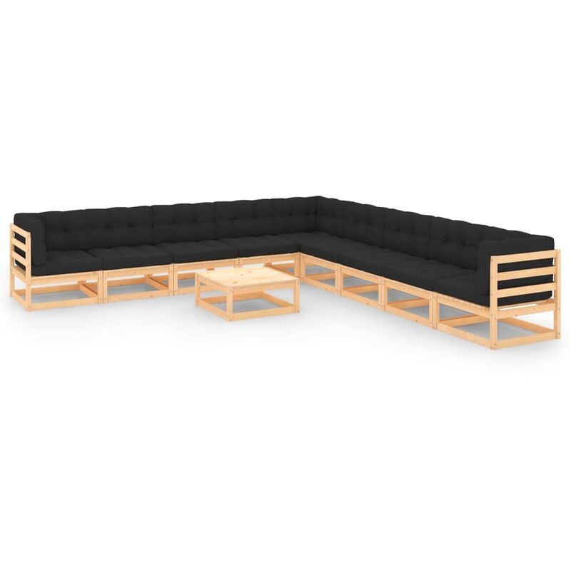 

Muebles de jardín 10 piezas cojines gris antracita madera pino