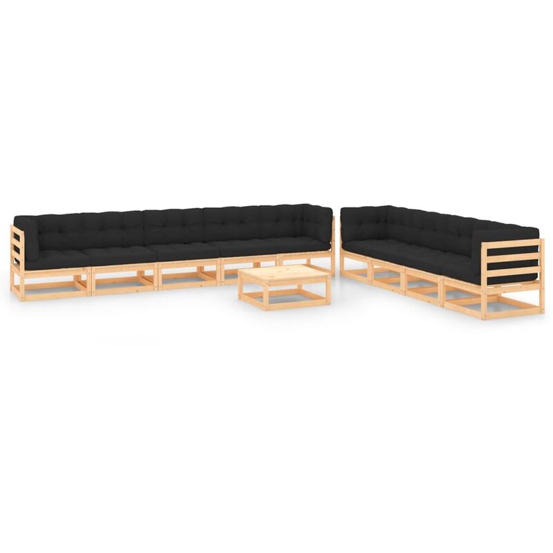 

Muebles de jardín 10 piezas con cojines antracita madera pino