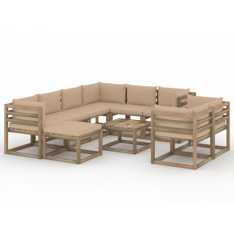 

Muebles de jardín 10 piezas con cojines beige