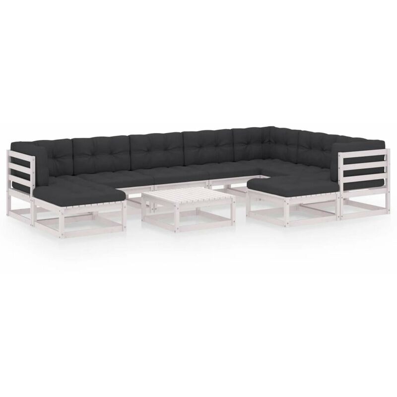 

Muebles de jardin 10 piezas con cojines blanco madera de pino