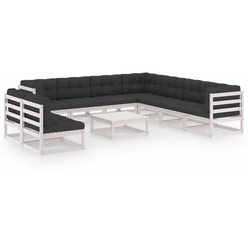 

Muebles de jardin 10 piezas con cojines blanco madera de pino
