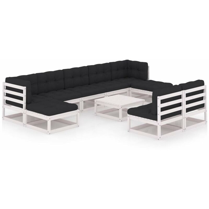 

Muebles de jardin 10 piezas con cojines blanco madera de pino