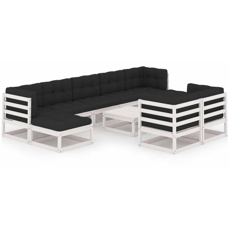 

Muebles de jardin 10 piezas con cojines blanco madera de pino