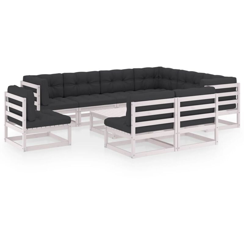 

Muebles de jardín 10 piezas con cojines blanco madera de pino
