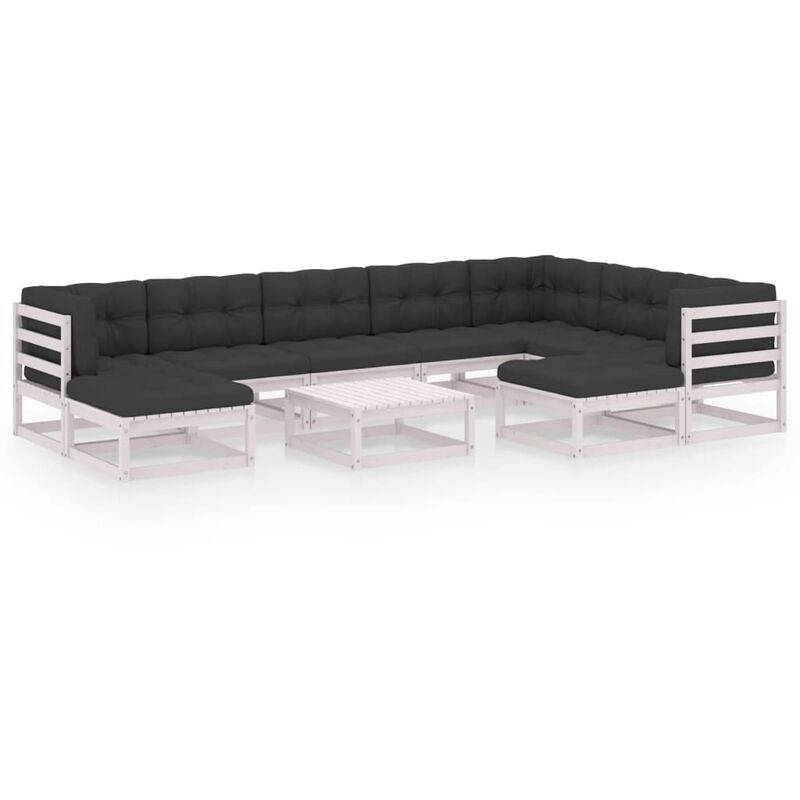 

Muebles de jardín 10 piezas con cojines blanco madera de pino