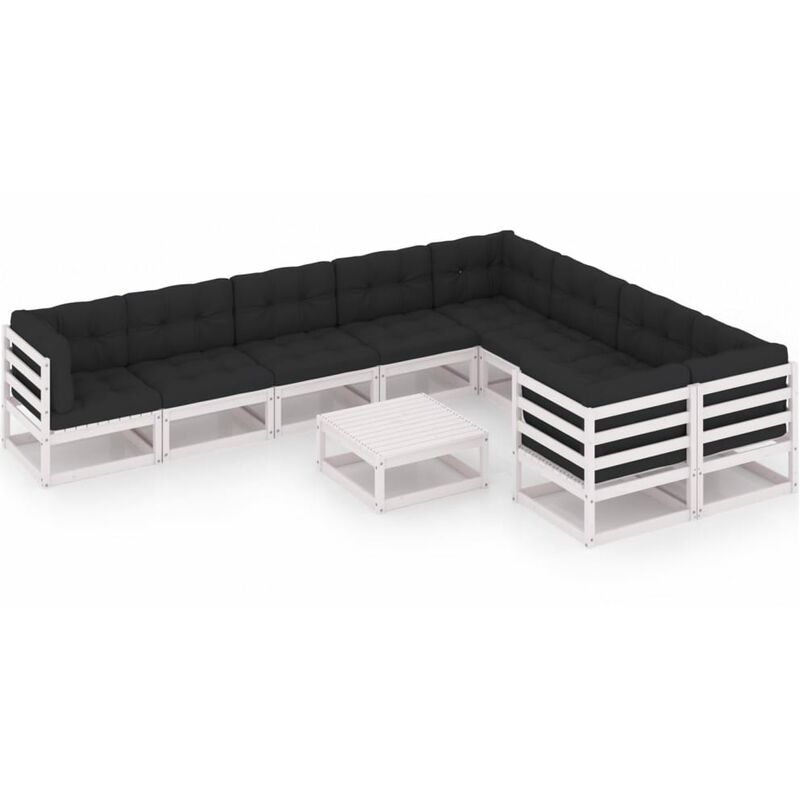 

Muebles de jardín 10 piezas con cojines blanco madera de pino