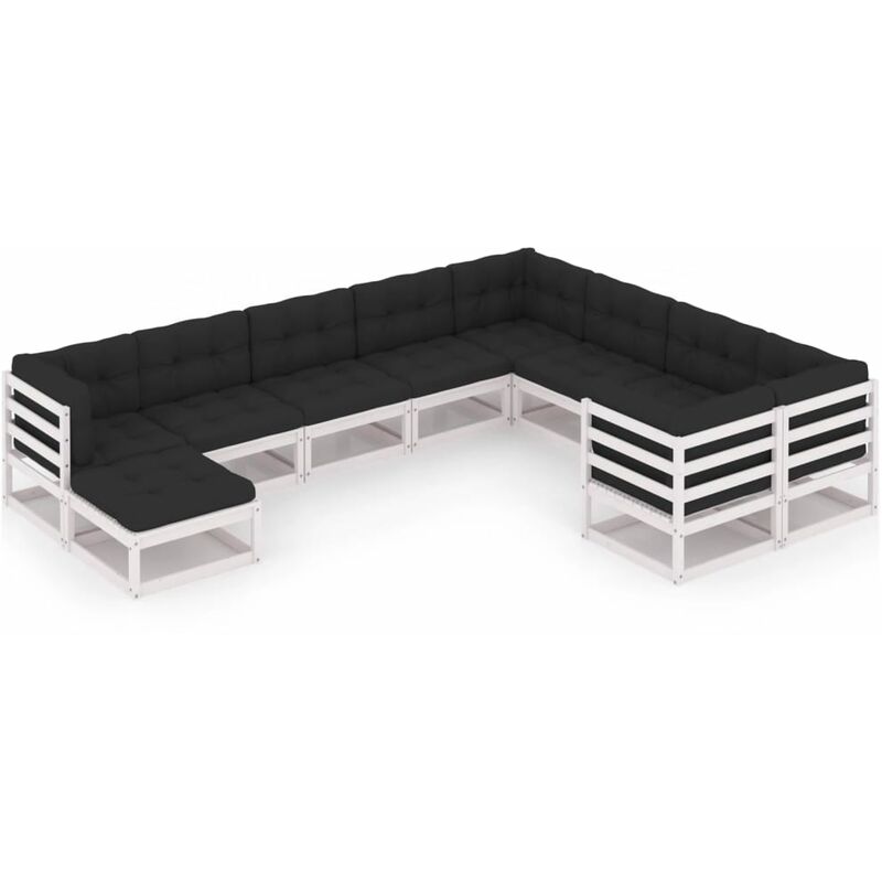 

Muebles de jardín 10 piezas con cojines blanco madera de pino