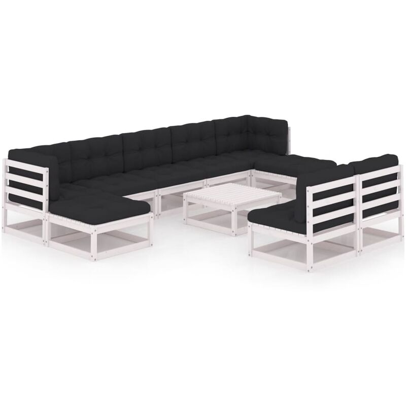 

Muebles de jardín 10 piezas con cojines blanco madera de pino