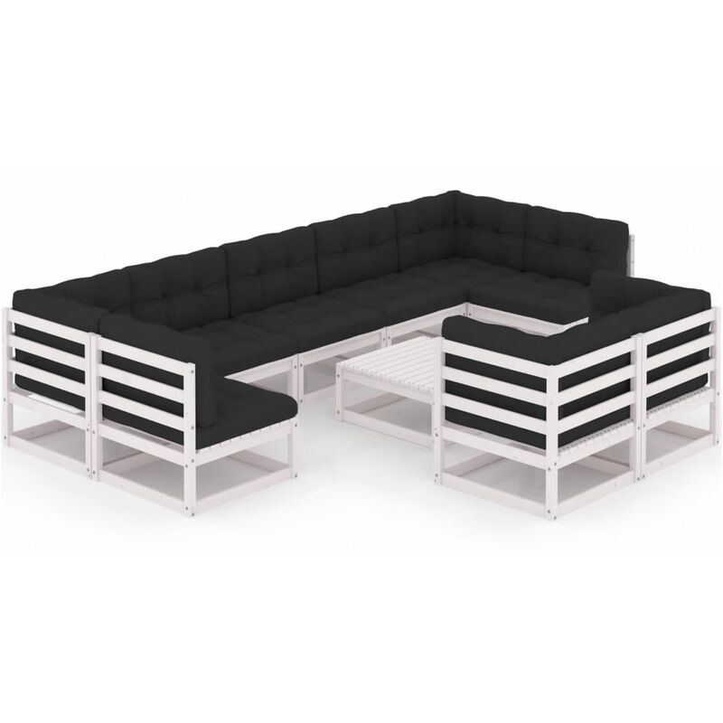 

Muebles de jardín 10 piezas con cojines blanco madera de pino
