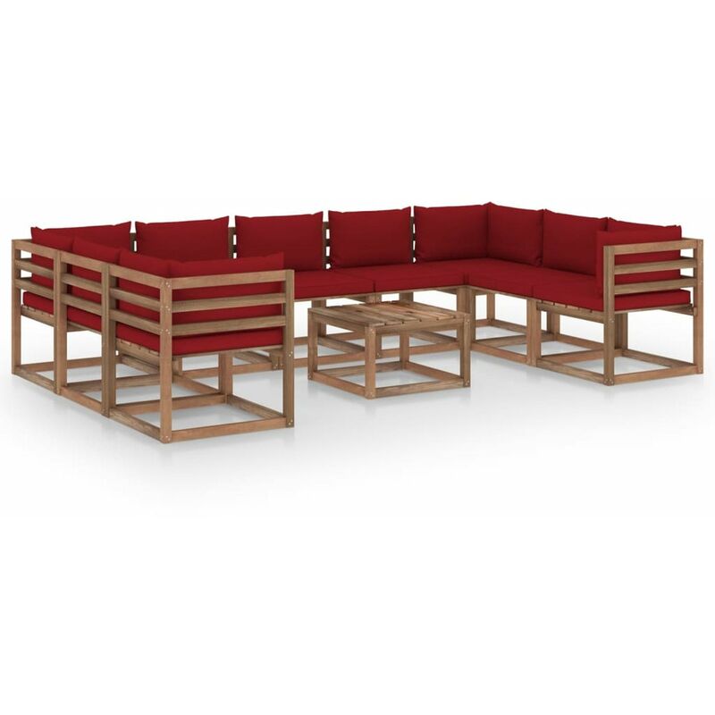 

Muebles de jardin 10 piezas con cojines color rojo tinto