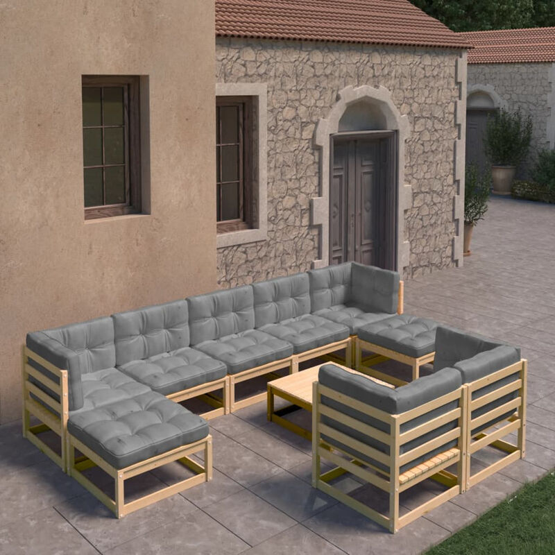 

Muebles de jardin 10 piezas con cojines de madera de pino maciza