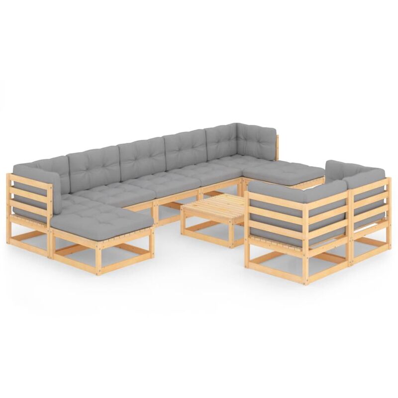 

Muebles de jardín 10 piezas con cojines de madera de pino maciza