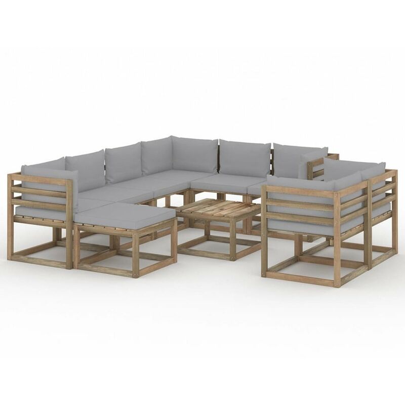 

Muebles de jardin 10 piezas con cojines gris